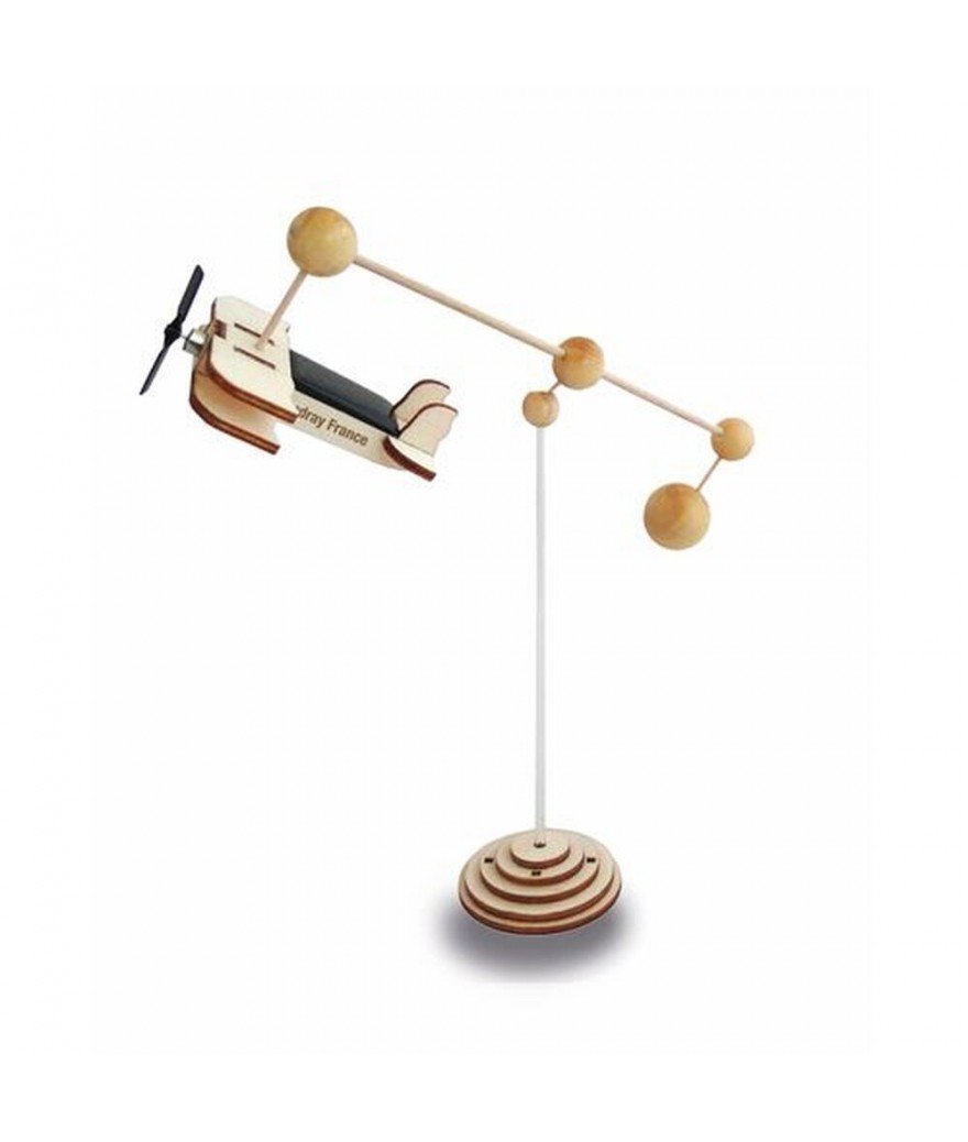 Avion Biplan sur socle Solaire bois - Made in France