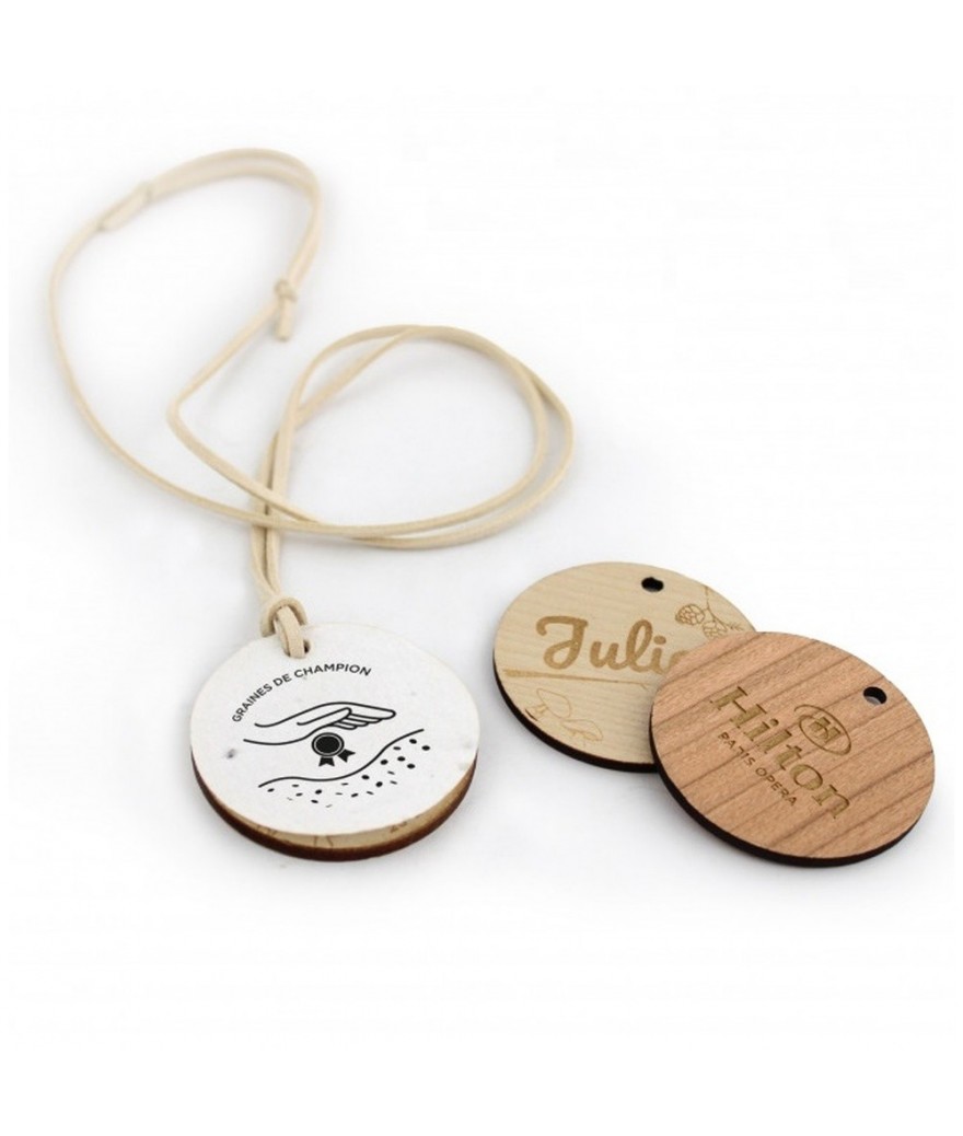 Médaille bois avec cordon cuir - Made in France