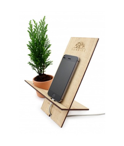Support mobile bois avec plante - Made in France