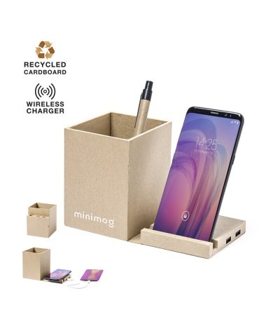 Chargeur à induction avec porte-crayons et hub USB carton recyclé