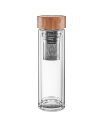 Gourde en verre double paroi avec infuseur thé 420 ml
