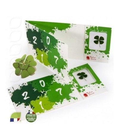 Carte personnalisée avec un trèfle à 4 feuilles porte bonheur