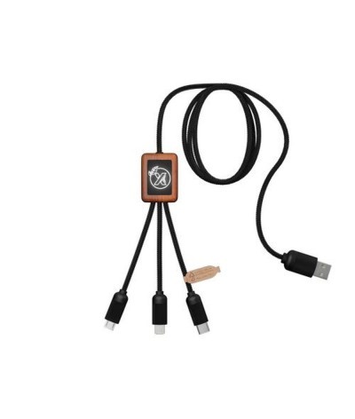 Câble 3-en-1 bambou FSC et cordon rPET 1m (import)