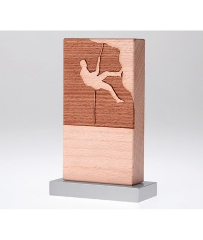 Trophée bois avec sujet gravé et base aluminium