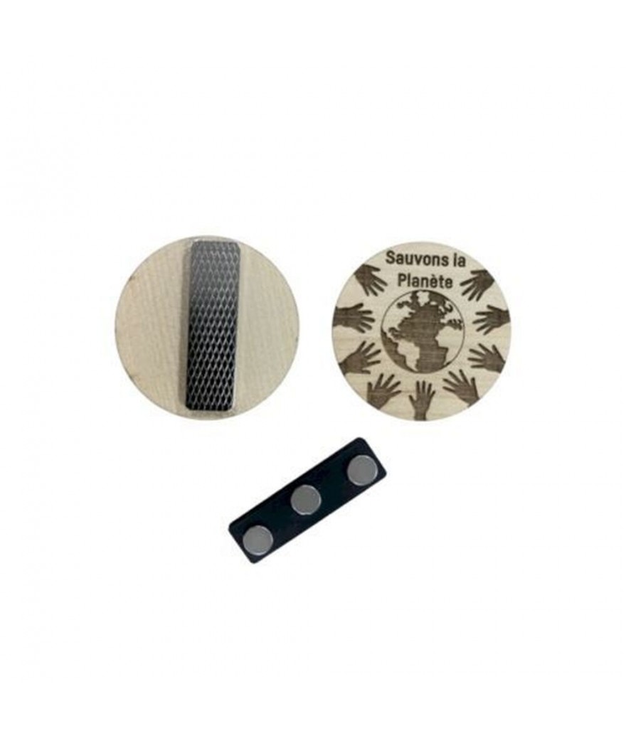 Badge bois aimanté sur mesure - Made in France