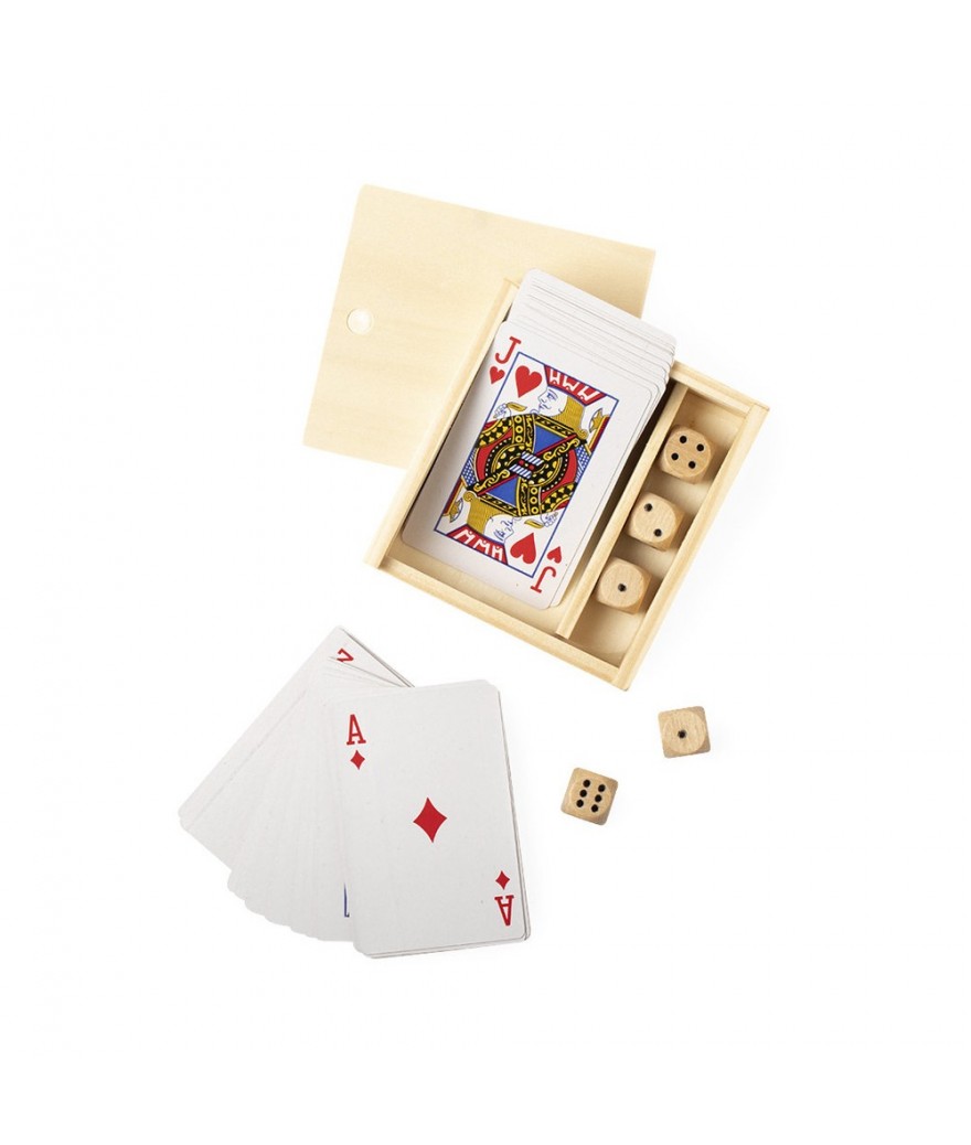 Jeu de cartes et dès en bois